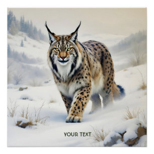 Pôster Fantasy Cute Lynx Winter Snow