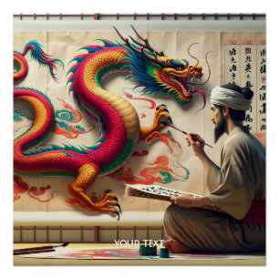 Pôster Fantasy Cute Man Brush Dragon