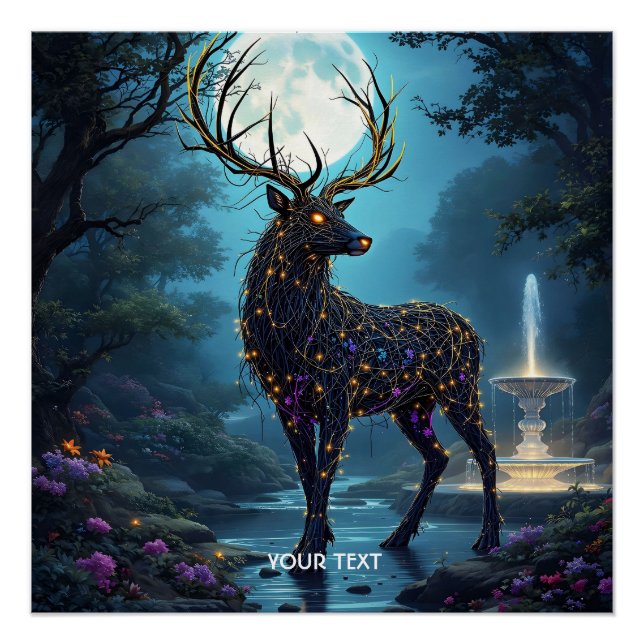 Pôster Fantasy Cute Moon Deer Night (Frente)
