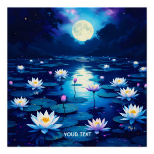 Pôster Fantasy Cute Moon Lily Pond