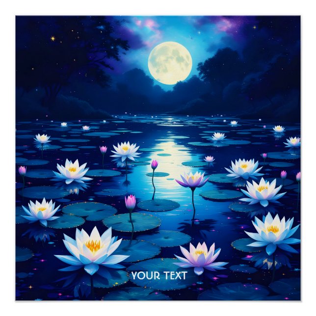 Pôster Fantasy Cute Moon Lily Pond (Frente)