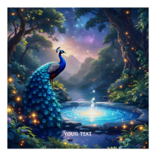 Pôster Fantasy Cute Night Puddle Peacock