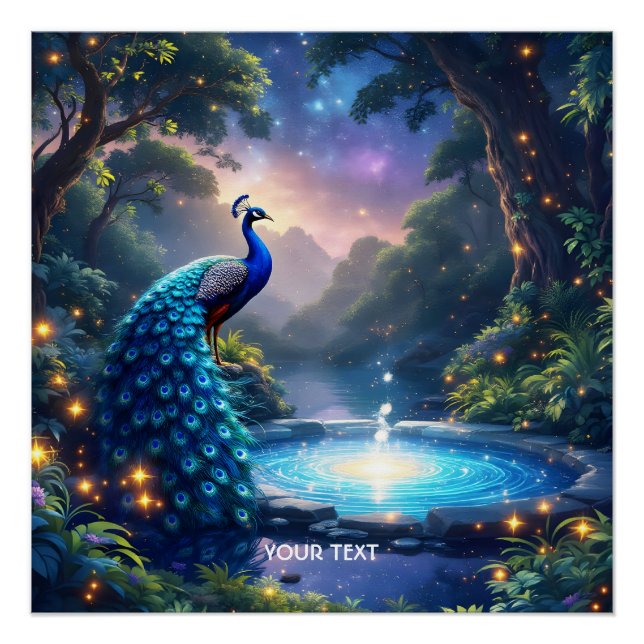 Pôster Fantasy Cute Night Puddle Peacock (Frente)