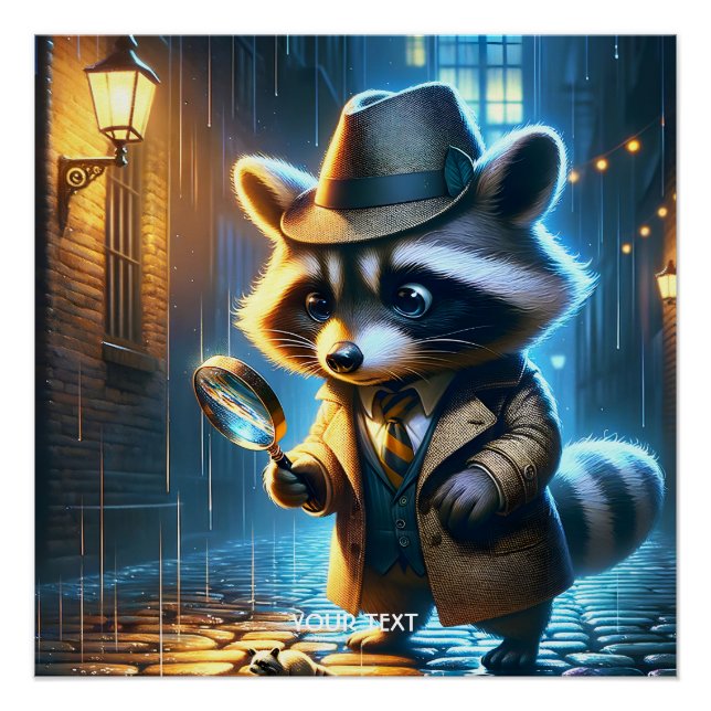 Pôster Fantasy Cute Night Racoon Detective (Frente)
