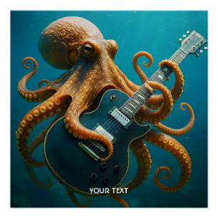 Pôster Fantasy Cute Octopus Tocando Violão