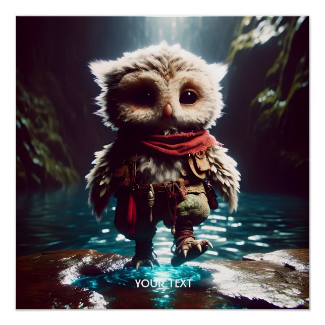 Pôster Fantasy Cute Owl Adventurer Water (Frente)