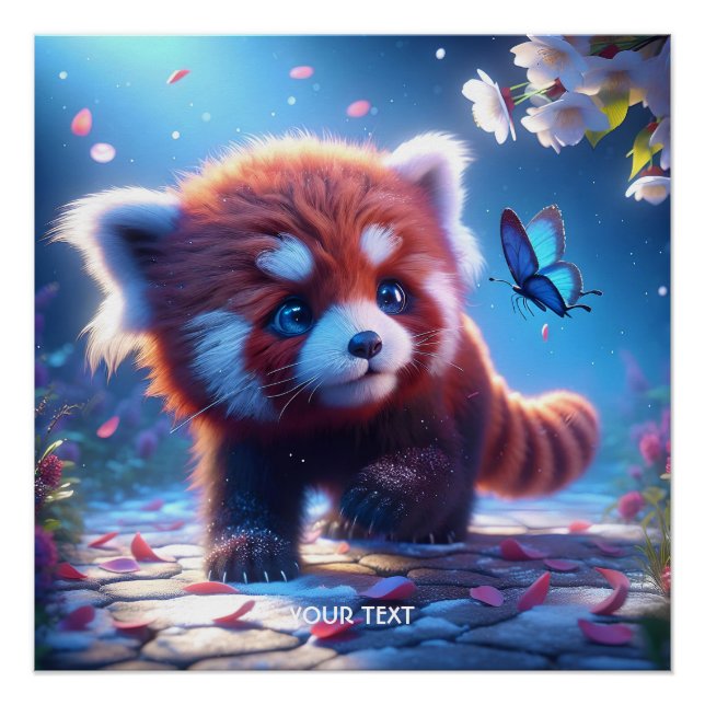 Pôster Fantasy Cute Panda Red Butterfly (Frente)