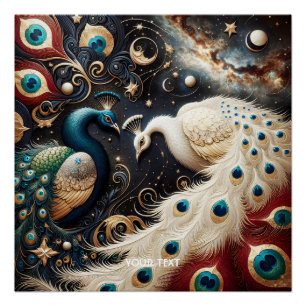 Pôster Fantasy Cute Peacocks Crescent Feeds