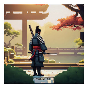 Pôster Fantasy Cute Pixel Art Samurai