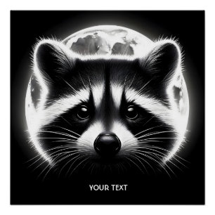 Pôster Fantasy Cute Racoon Face Moon