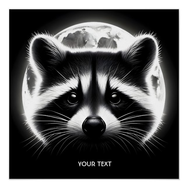 Pôster Fantasy Cute Racoon Face Moon (Frente)