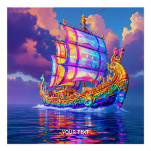 Pôster Fantasy Cute Rainbow Colors Ship