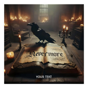 Pôster Fantasy Cute Raven Book Candles