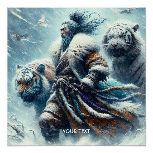 Pôster Fantasy Cute Samurai Winter Tigers (Frente)
