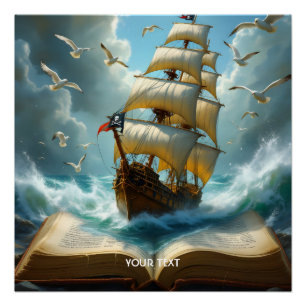 Pôster Fantasy Cute Ship Ocean Book