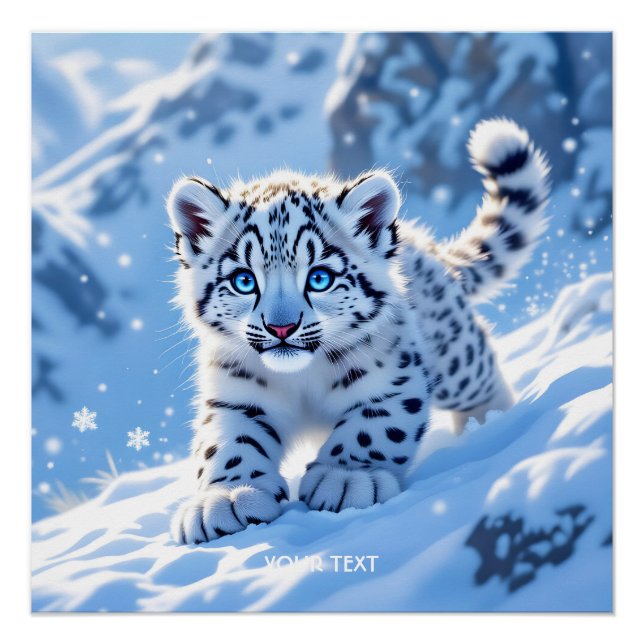 Pôster Fantasy Cute Snow Baby Leopard (Frente)