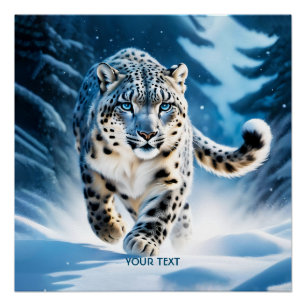 Pôster Fantasy Cute Snow Leopard Correndo