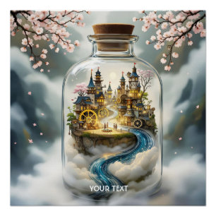 Pôster Fantasy Cute Steampunk Bottle City