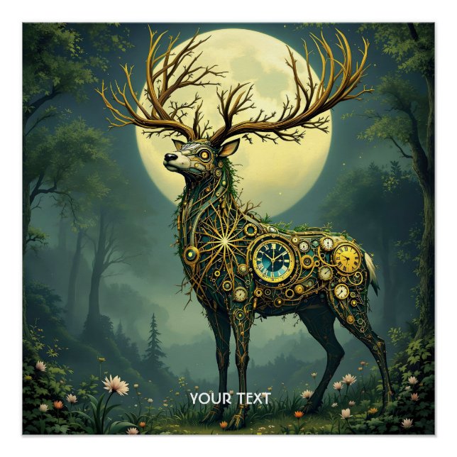 Pôster Fantasy Cute Steampunk Deer Forest (Frente)
