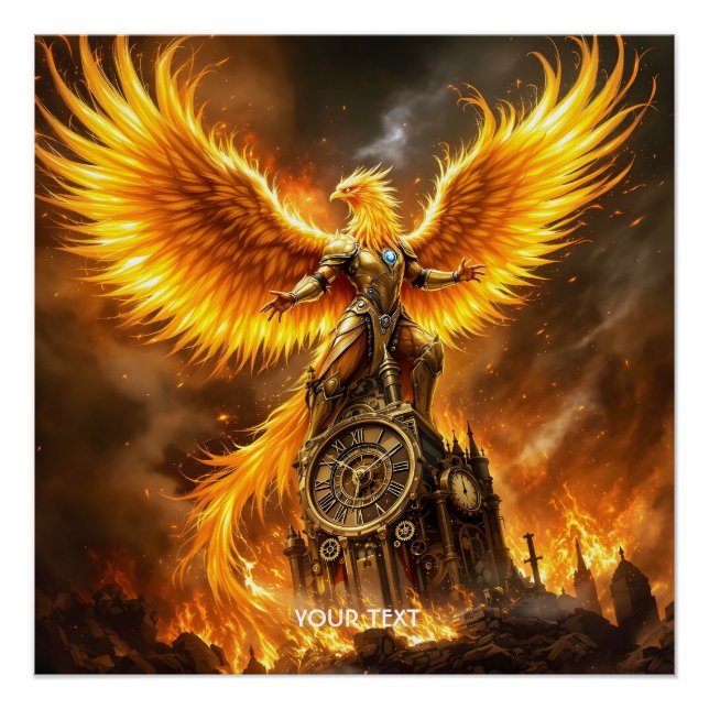 Pôster Fantasy Cute Steampunk Flames Phoenix (Frente)