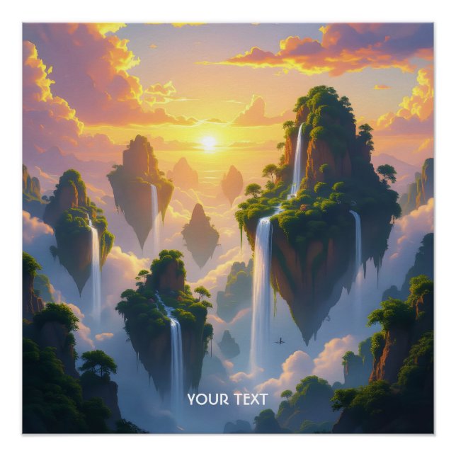 Pôster Fantasy Cute Sunset Islands Waterfall (Frente)