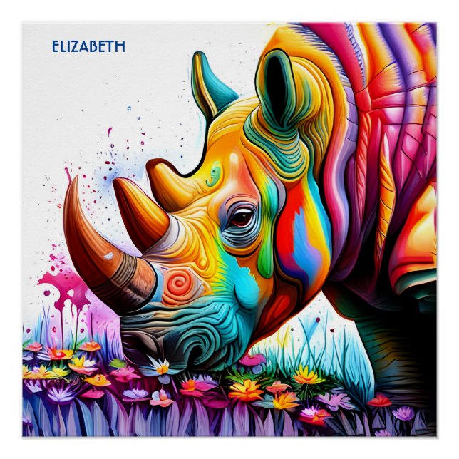 Pôster Fantasy Cute Vibrant Vivid Rhino (Frente)