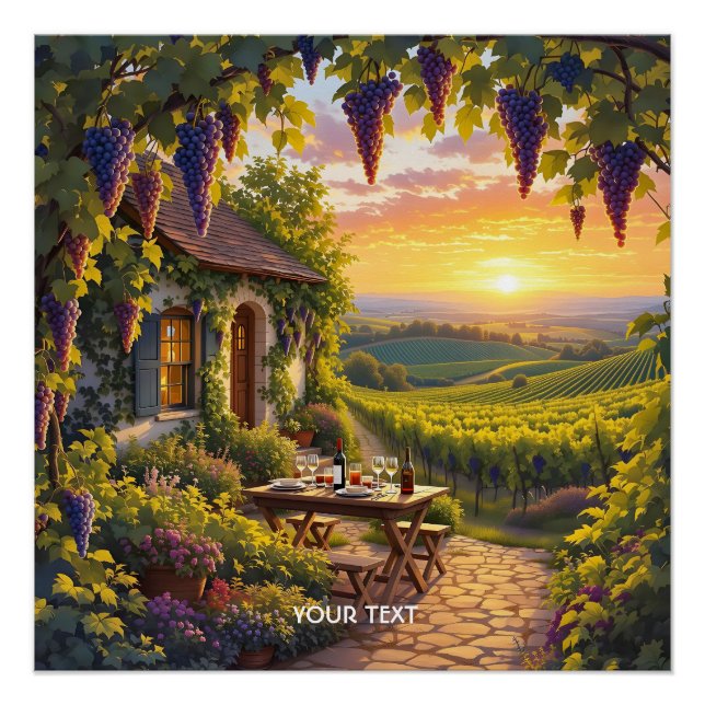 Pôster Fantasy Cute Vineyard Cottage Fields (Frente)