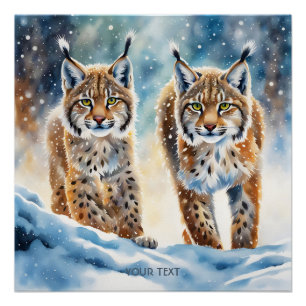 Pôster Fantasy Cute Vivid Baby Lynx Snow