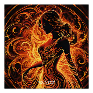Pôster Fantasy Cute Vivid Fire Girl Flames