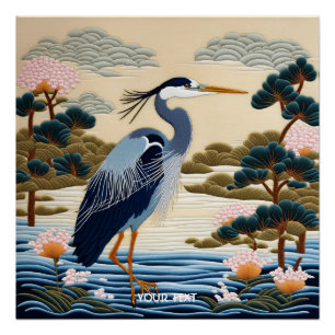 Pôster Fantasy Cute Vivid Japonês Heron Blue