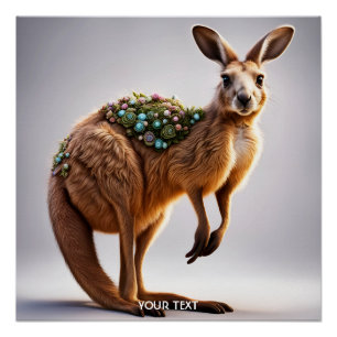Pôster Fantasy Cute Vivid Kangaroo Portrait Flowers