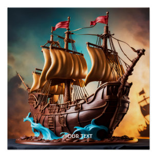 Pôster Fantasy Cute Vivid Pirate Ship Cake