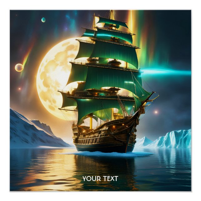 Pôster Fantasy Cute Vivid Sea Ship Moon (Frente)