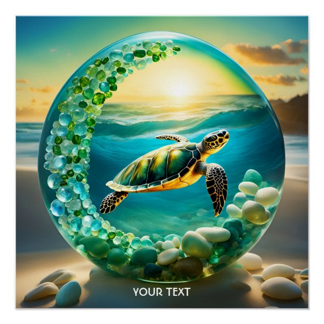Pôster Fantasy Cute Vivid Turtle Sea Waves (Frente)