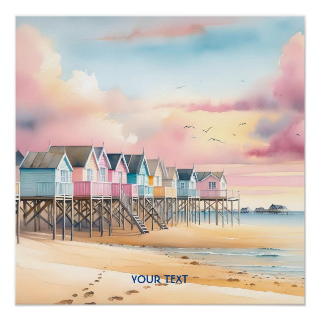 Pôster Fantasy Cute Watercolor Beach Huts (Frente)