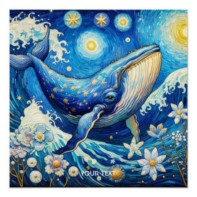 Pôster Fantasy Cute Whale Stars Sea (Frente)
