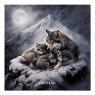 Pôster Fantasy Cute Wolf Family Winter