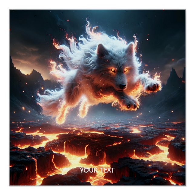 Pôster Fantasy Cute Wolf Lava Fire (Frente)
