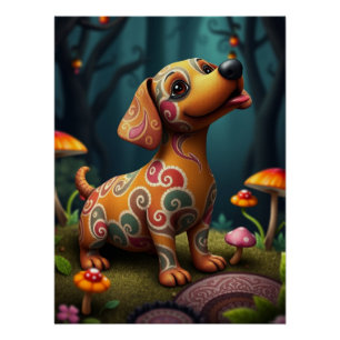 Pôster Fantasy Dachshund Puppy Art
