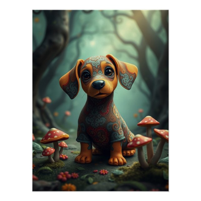 Pôster Fantasy Dachshund Puppy Art (Frente)