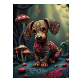 Pôster Fantasy Dachshund Puppy Art