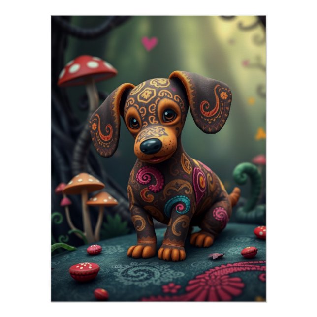 Pôster Fantasy Dachshund Puppy Art (Frente)
