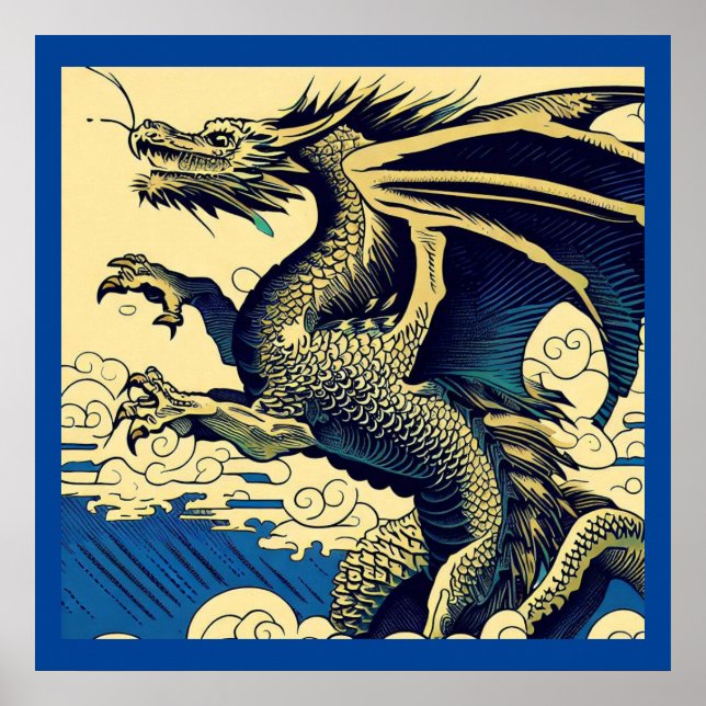 Poster Fantasy European Dragon - Woodcut 3 (Frente)