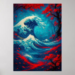 Poster Fantasy Excelente Wave com Cherry Blossoms