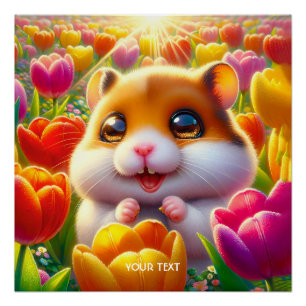 Pôster Fantasy Feliz Hamster Tulipes