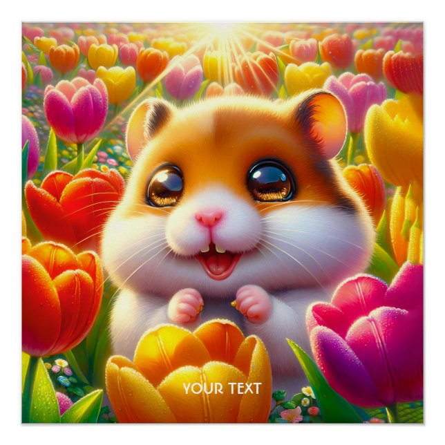 Pôster Fantasy Feliz Hamster Tulipes (Frente)