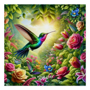 Pôster Fantasy Flowers Cute Rainbow Hummingbird