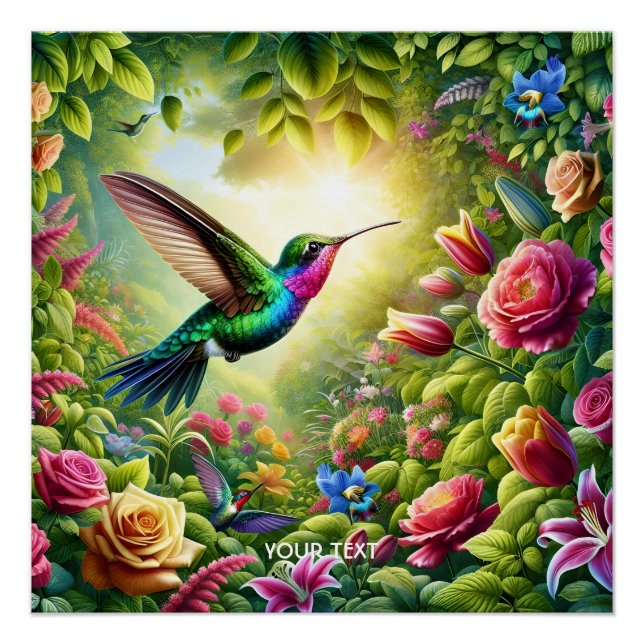 Pôster Fantasy Flowers Cute Rainbow Hummingbird (Frente)