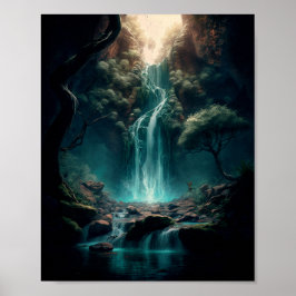 Poster Fantasy Forest Art, Mystical Waterfall, Magical