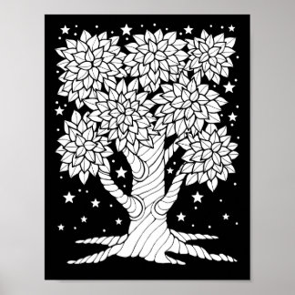 Poster Fantasy Forest Starry Night Tree Coloring Art